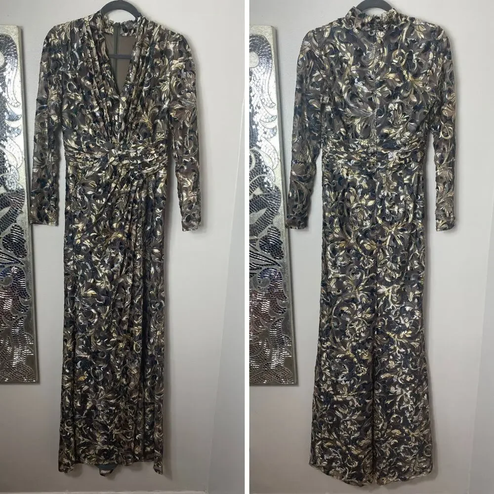 NWT TADASHI SHOJI DRESS GOWN MOTHER OF THE BRIDE FORMAL EVENING BURNOUT VELVET - Picture 3 of 16